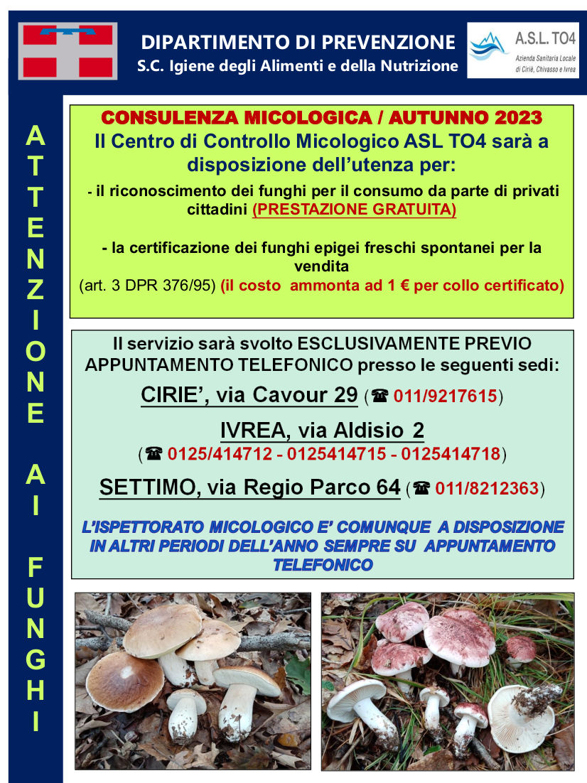 Consulenza micologica ASL TO4 Autunno 2023 - Farmacia Santa Cristina